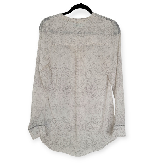 Maurices Sheer Paisley Long Sleeve Cream/Gray Blouse Women Sz M - Picture 3 of 10